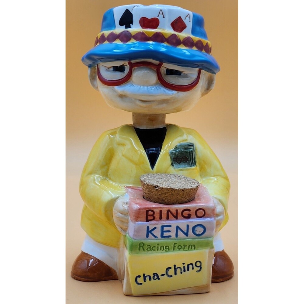 VTG 2002 Ceramic Bobble Buddy "Gambler-Cha-Ching" Bank from About Face Designs